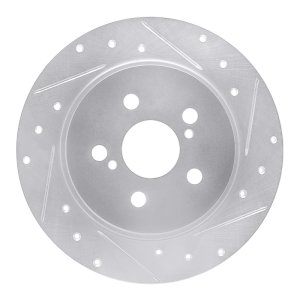 Toyota Corolla Brake Rotor (1) - Rear Right - R1 Concepts - Drilled & Slotted - Silver - `09-`15